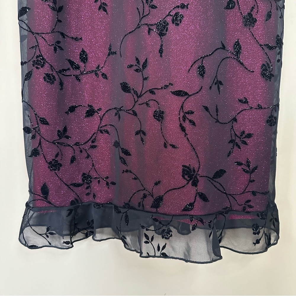VTG 90s Y2K Size M Whimsigoth Dress Sparkle Pink Black Floral Chiffon Overlay - Picture 14 of 14